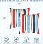 LVTXIII Outdoor/Indoor Throw Pillows, Decorative Throw Pillows with Inserts, 18"x18" Square Pillows for Bed, Couch, Sofa and Patio Furniture, Set of 2, Stripe Red Blue
