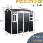 8x4ft Resin Outdoor Storage Shed with Two-Window and Double-Door, Plastic Shed with Floor for Gargen, Patio, Yard, Lawn, Grey (1 Doors) (Black, 4x8ft)