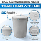 Plexon Large Metal Trash Can with Lid 20 Gallon, Decorative Outdoor Trash Can Heavy Duty Galvanized Metal Bucket with Lid for Garage Workshop Ash Storage Farmhouse, Gray 2 Pack