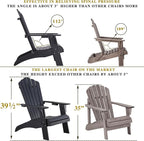 Psilvam Adirondack Chair, Oversized Poly Lumber Fire Pit Chair with Cup Holder, 350Lbs Support Patio Chairs for Garden, Weather Resistant Outdoors Seating, Relaxing Gift for Father & Mother (4, Black)
