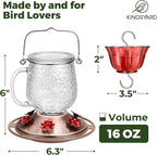 Kingsyard Glass Hummingbird Feeders for Outdoors, 16 Oz Wild Bird Feeder 6 Feeding Ports & Ant Moat Included, Hanging Bird Nectar Feeder for Garden Tree Yard Outside Decoration, Clear