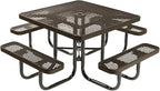 COATEDOUTDOORFURNITURE Heavy-Duty Portable Outdoor Picnic Table with Umbrella Hole, Expanded Metal Commercial-Grade Patio Dining Furniture Made in America (46" Square Top, Textured Brown)