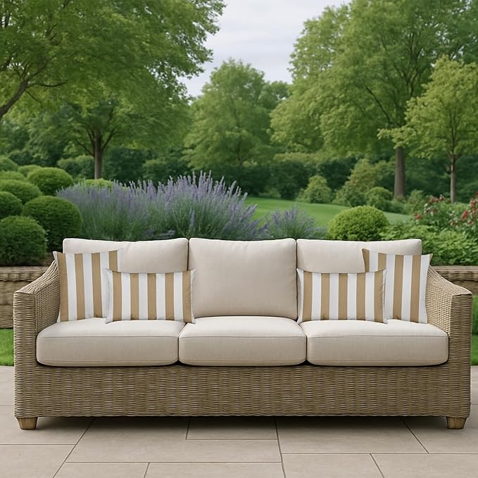 RSH DECOR: Sunbrella Pillow Covers Set of 4 | Covers Only - 26" x 16" | Outdoor Lumbar Pillow Covers Crafted with Sunbrella Performance Fabric | Maxim Heather Beige