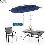 PHI VILLA 7 Pieces Patio Dining Set for 6 with 13ft Large Patio Umbrella, Metal Outdoor Stackable Wrought Iron Chair Set of 6 & 60"X38" Metal Dining Table,Market Table Dark Blue Umbrella