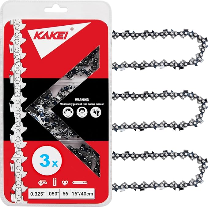 KAKEI Husqvarna Chainsaw Chain 16 Inch .325" Pitch .050" Gauge 66 Drive Links Fits Husqvarna 435, 430 and More (3 Chains) - Full Chisel