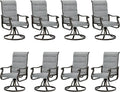 UDPATIO Patio Swivel Dining Chairs Set of 8, Outdoor Swivel Chairs High Back with All Weather Padded Textilene, Metal Rocking Frame for Lawn Garden Backyard, Grey White