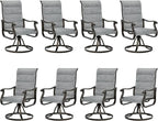 UDPATIO Patio Swivel Dining Chairs Set of 8, Outdoor Swivel Chairs High Back with All Weather Padded Textilene, Metal Rocking Frame for Lawn Garden Backyard, Grey White