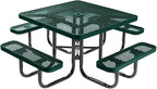 COATEDOUTDOORFURNITURE Heavy-Duty Portable Outdoor Picnic Table with Umbrella Hole, Expanded Metal Commercial-Grade Patio Dining Furniture Made in America (46" Square Top, Dark Green)