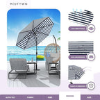 Midtown Umbrellas 10-Year-No-Fade - 9 Ft - UV Proof Navy Stripes Polyester Fabric - Umbrella Outdoor Patio, Auto-Tilt Aluminum Frame Patio Umbrella for Garden, Pool & Deck - Black Pole