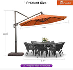 PURPLE LEAF 10FT Cantilever Patio Umbrella with 360-degree Rotation Aluminum Round Outdoor Offset Hanging Umbrella for Patio Pool, Burnt Orange