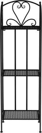 Pure Garden Plant Stand 2-Tiered Indoor or Outdoor Decorative Vintage Look Wrought Iron Garden Cart for Patio, Deck, Home or Lawn (Black)