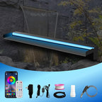 Pool Waterfall Spillway Stainless Steel Pond Fountain, APP Control Colorful LED Lighted Outdoor Black Fountains, Water Flow Spillways Kit for Koi Pond, Swimming Pool, Garden-35.4"x7.8"x3.9"