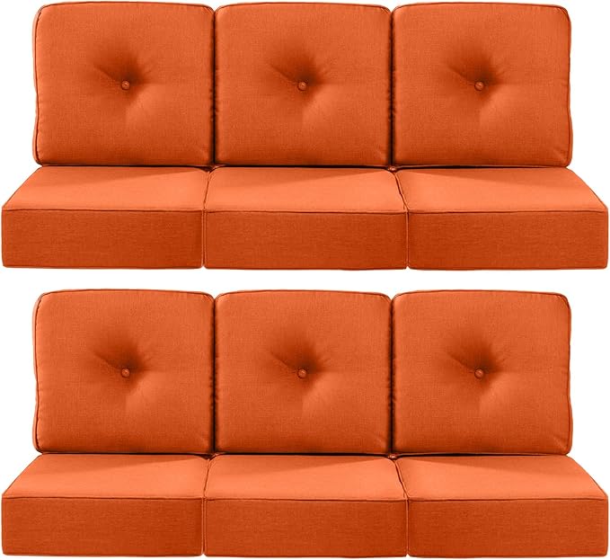 Luxury 22x24/22x25 6-Inch Outdoor Deep Seat Cushions Set of 6 - Comfortable Patio Zipper Chair Cushion for Outside Wicker Wicker Rocking Swivel Chairs Loveseat Couch Sectional Sofa - Orange