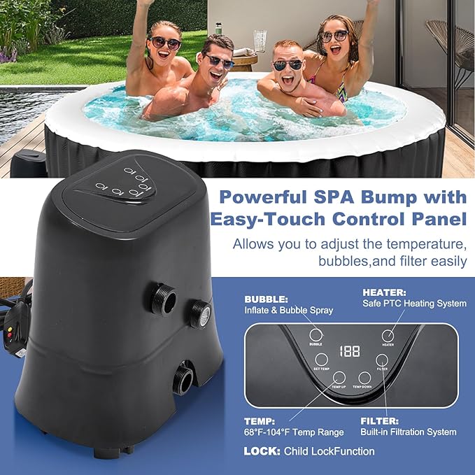 NAIZEA Inflatable Hot Tub - Outdoor Hot Tubs 4 to 6 Person, Portable Blow Up Spa Square Portable Hot Tub, 120 Soothing Bubble Air Jets, Cover