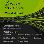 AR-PRO (2-Pack) 11x4.00-5 Flat Free Tire and Wheel, Universal 11x4-5 Solid Smooth Tractor Turf Tire with Rim, 3.4" Centered Hub and 3/4" & 5/8" Bushing, For Zero Turn Mowers and Riding Lawn Mower