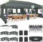 COBIZI 10x20 Pop Up Canopy with 6 Sidewalls One Push Setup Outdoor Event Shelter Waterproof UPF 50+ Gazebo Tent with Carry Bag,Air Vent,Sandbag for Commercial, Wedding, Party,Grey