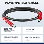 Pressure Washer Whip Hose Reel Connector 10FT, 3/8'' Steel Wire Braided Hose for Power Washer, Suitable for Hot and Cold Water, 4800 PSI