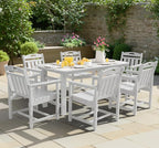 Ciokea HDPE Outdoor Dining Set 7-Piece Patio Table and Chairs with Umbrella Hole, All-Weather Patio Dining Set for 6, Durable Patio Furniture Set for Backyard, Garden, Lawn & Poolside, White