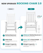 SERWALL HDPE Outdoor Rocking Chair Set of 6, Patio Rocking Chairs for Adults, All Weather Outdoor Rockers for Lawn, White