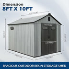 Domi 8×10ft Outdoor Resin Storage Shed - 482+ Cubic Ft Weatherproof Double-Wall Yard Shed with Skylight, Lockable Door and Carpet, Heavy-Duty Steel Frame Storage Building for Lawn Mower, Bike, Tools