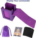 AFIING MTG Deck Box for Commander Display,Card Deck case Fits 100 Double Sleeved Cards, Magic Commander TCG Card Storage Box with 2 Dividers,Dice Bag and 1 Toploader(Purple)