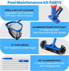 Poolvio Pool Cleaning Kit with Spa Jet Vacuum Cleaner, 8-Foot Pole, Leaf Rake Net & Round Brush for Inflatable and Above-Ground Pools