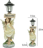 Garden Fairy Solar Light Welcome Sign, 22" in Height, Decorative Outdoor Statue with Auto Light-Up Feature