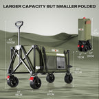 Overmont Collapsible Wagon Cart with Wheels - 180L Foldable Heavy Duty Wagon with Big All-Terrain Wheels - 330Lbs Weight Capacity with Side Pockets for Camping Sports Garden Grocery Shopping Green