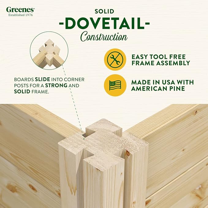 Greenes Fence Original Pine Raised Garden Bed, 80 Sq. Ft. 12' x 12' x 10.5-14" - Made in USA with American Pine