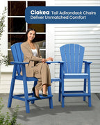 Ciokea Tall Adirondack Chairs Set of 4, HDPE Outdoor Adirondack Bar Stools with Double Connecting Tray, Weather Resistant High Back Adirondack Balcony Chairs for Deck, Lawn, Pool, Backyard, Navy Blue