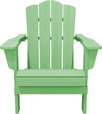 KINGYES Folding Adirondack Chair Set of 2, HDPE All-Weather Folding Adirondack Chair, Light Green