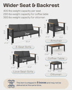 Aluminum Outdoor Patio Furniture Set with Coffee Table, 7 Piece Patio Conversation Sets with Thick Cushion, Ottomans, Outdoor Sectional Furniture Set for Porch, Balcony, Deck, Yard, Graphite