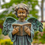 Zaer Ltd. 39" Tall Magnesium Angel Statue Figurines for Outdoor and Indoor Use (Reading a Book Symone, Aged Bronze)