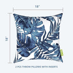 LVTXIII Outdoor/Indoor Throw Pillows, Decorative Throw Pillows with Inserts, 18”x18” Square Pillows for Bed, Couch, Sofa and Patio Furniture (Set of 2, Palm Blue)