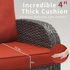 3 Pieces Patio Furniture Set, Outdoor Swivel Rocking Chair Set of 2 with Side Table - 360° Swivel, Thick Cushions, All-Weather Bistro Set for Deck, Porch, Pool(Wine Red, Grey Full-Weave Rattan)