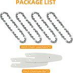 4 Inch Mini Chainsaw Chain and Bar for Replace Blade Pruner Mini Chainsaw Hand Held 4 Inch Cordless Chainsaw Chains 1/4"LP .043" Gauge 28 Drive Links for Wood Cutting [4Chains + 2Bars]
