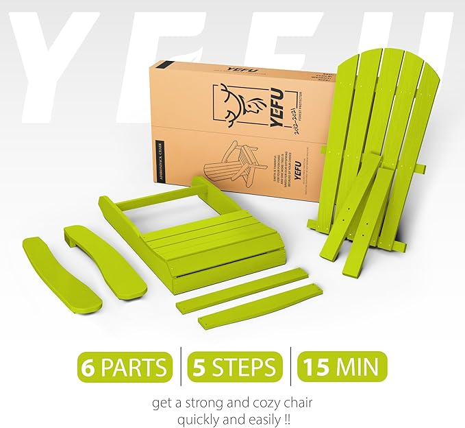 YEFU Adirondack Chairs Set of 2: Plastic Adirondack Chairs - Patio Chairs with Wood Texture - Outdoor Chair HIPS - Lawn Fire Pit Deck Porch Garden Chairs for Adults(Kelly Green)