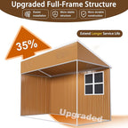8x4 FT Outdoor Steel Storage Shed with Clear Windows, Outswing Lockable Door & Ventilation, Brown and White Weather-Resistant Metal Tool Shed for Garden, Backyard, Lawn, and Utility Storage