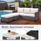 Wicker Patio Furniture Set, 6 PCS Outdoor Patio Furniture Set with Swivel Chairs, Includes 2 Swivel Patio Chairs, 1 Outdoor Couch, 1Side Table and 2 Ottoman, Grey/Beige