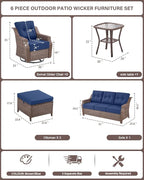 Belord High Back Outdoor Patio Furniture Set - Wicker Outdoor Swivel Rocker Patio Chairs with Sofa and Ottoman, All-Weather Patio Conversation Set for for Patio Deck Backyard