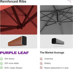 PURPLE LEAF 9' X 12' Double Top Deluxe Wood Pattern Rectangle Patio Umbrella Offset Hanging Umbrella Outdoor Market Umbrella Garden Umbrella, Brick Red