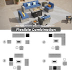 ovios 9 Pieces Patio Furniture Set, Outdoor Wicker Sectional Sofa with 42" Firepit Table Swivel Chair, Modern Modular Deep Seat Rattan Couch Conversation Sets, Navy Blue