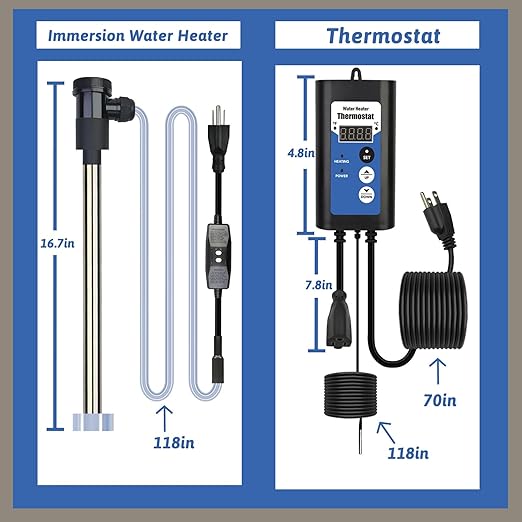 2000W Titanium Immersion Water Heater Portable Electric Hot Tub and Pool Submersible Water Heater with Temp Control & GFCI for above ground pool, Baptistry, Bathtub, Swim spa & Swimming Pools