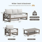 UDPATIO 6 Piece Aluminum Patio Furniture Set 7 Seats Modern Outdoor Furniture Faux Wood Grain Patio Conversation Sets with Olefin Fabric Thick Cushions, 600D Waterproof Cover Included, Light Grey