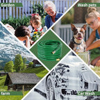 90FT 5/8 Heavy Duty Rubber Garden Hose - 200psi Working, 1000psi Burst - Hot/Cold Water - Five-Layered Braiding for Durability - Versatile for Gardening, Agriculture, Construction(Green)