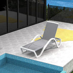 Domi Outdoor Lounge Chair, Aluminum Patio Chaise Lounge with 5 Position Adjustable Backrest and Wheels, All Weather Reclining Chair with Armrest for Patio, Yard, Balcony, Poolside (Grey)