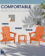 KINGYES Folding Adirondack Chair, HDPE All-Weather Patio Chairs, Wooden Textured Lawn Chair for Poolside, Backyard, Deck, Fire Pit, Orange