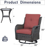 Luxury Wicker Swivel Patio Chairs Set of 3, Outdoor Swivel Rocking Chairs with Side Table, Outdoor Bistro Set for Patio, Porch, Yard, Deck, Poolside, Brown/Red