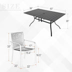 7-Piece Outdoor Patio Dining Set, 6 Stackable Patio Chairs & Rectangular Dining Table with All Weather Frame Furniture Set - Beige Gray