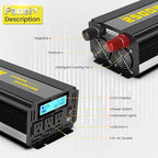 2500 Watt Modified Sine Wave Power Inverter, 12V DC to AC 110V/120V (Peak) 5000W Converter 3 Outlet Car Inverter with Remote Control and LED Display 3.4A USB Port